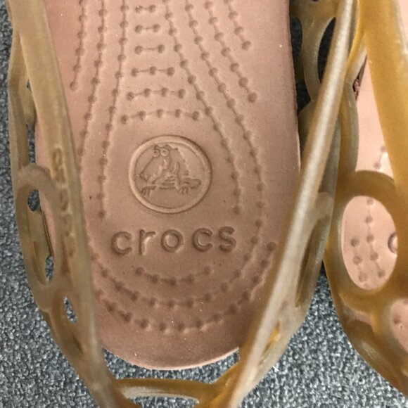 Crocs Adrina Peep Toe Circle Cutout Brown Jelly Slip On Ballet Flats Womens SZ 6 - Picture 5 of 9